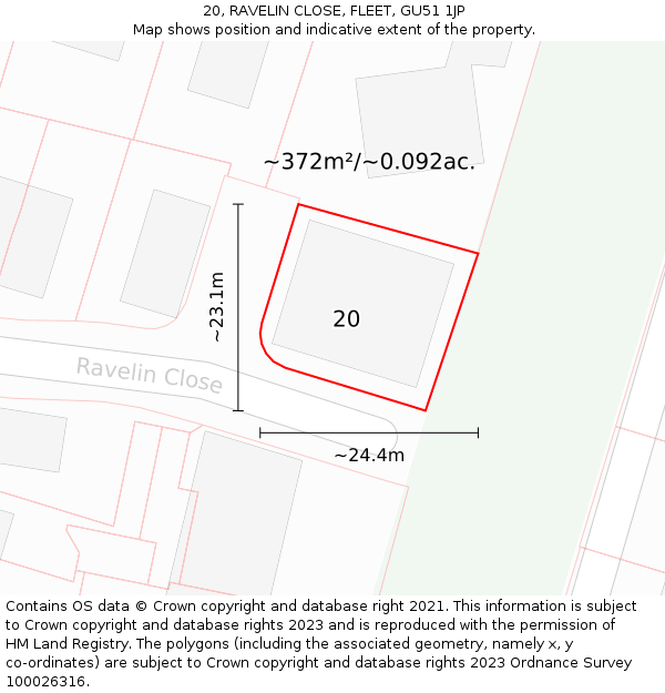 20, RAVELIN CLOSE, FLEET, GU51 1JP: Plot and title map