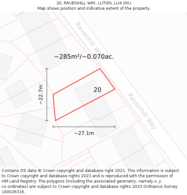 20, RAVENHILL WAY, LUTON, LU4 0XU: Plot and title map