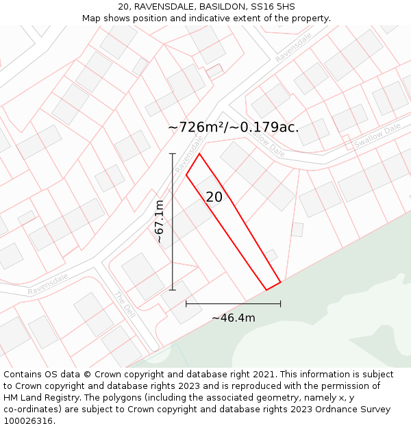 20, RAVENSDALE, BASILDON, SS16 5HS: Plot and title map