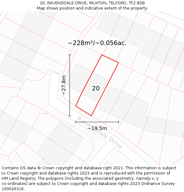 20, RAVENSDALE DRIVE, MUXTON, TELFORD, TF2 8SB: Plot and title map