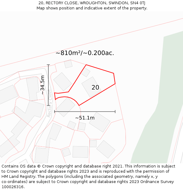 20, RECTORY CLOSE, WROUGHTON, SWINDON, SN4 0TJ: Plot and title map