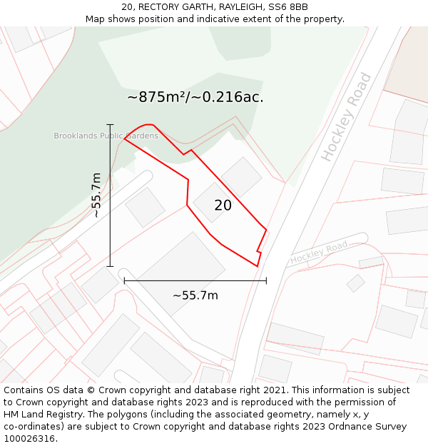 20, RECTORY GARTH, RAYLEIGH, SS6 8BB: Plot and title map