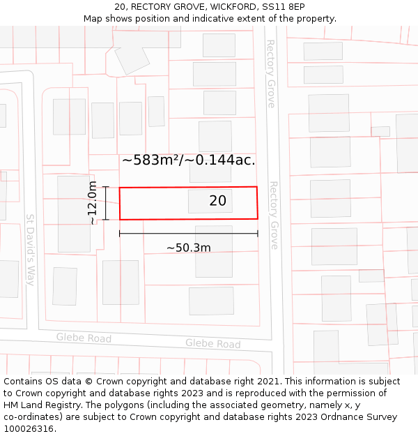 20, RECTORY GROVE, WICKFORD, SS11 8EP: Plot and title map