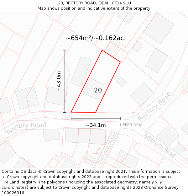 20, RECTORY ROAD, DEAL, CT14 9LU: Plot and title map