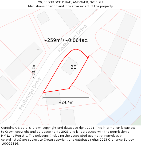 20, REDBRIDGE DRIVE, ANDOVER, SP10 2LF: Plot and title map