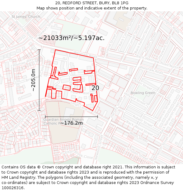 20, REDFORD STREET, BURY, BL8 1PG: Plot and title map