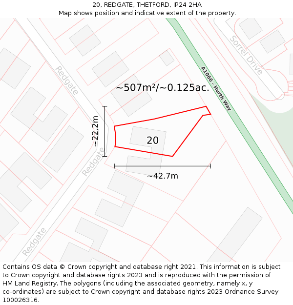 20, REDGATE, THETFORD, IP24 2HA: Plot and title map