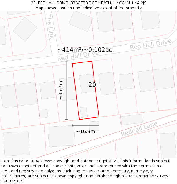 20, REDHALL DRIVE, BRACEBRIDGE HEATH, LINCOLN, LN4 2JS: Plot and title map