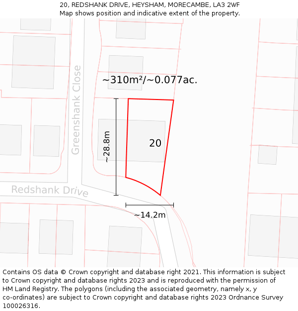 20, REDSHANK DRIVE, HEYSHAM, MORECAMBE, LA3 2WF: Plot and title map