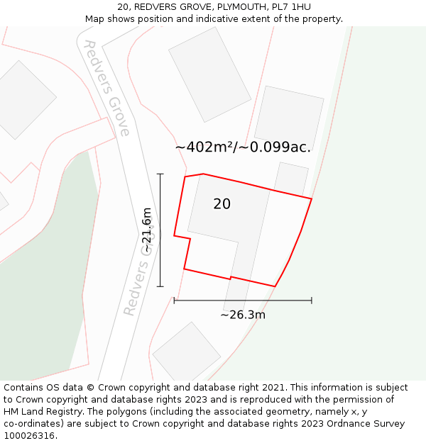 20, REDVERS GROVE, PLYMOUTH, PL7 1HU: Plot and title map