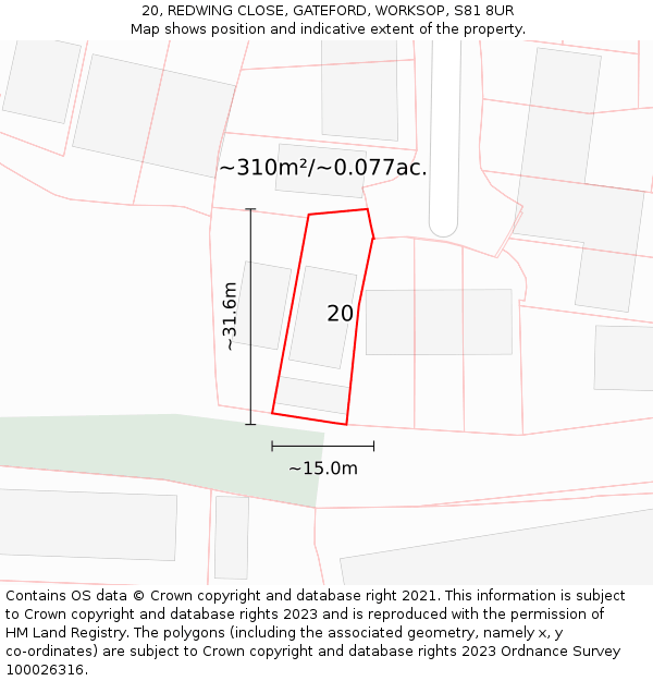 20, REDWING CLOSE, GATEFORD, WORKSOP, S81 8UR: Plot and title map