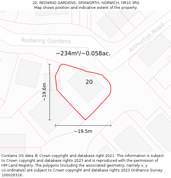 20, REDWING GARDENS, SPIXWORTH, NORWICH, NR10 3RG: Plot and title map