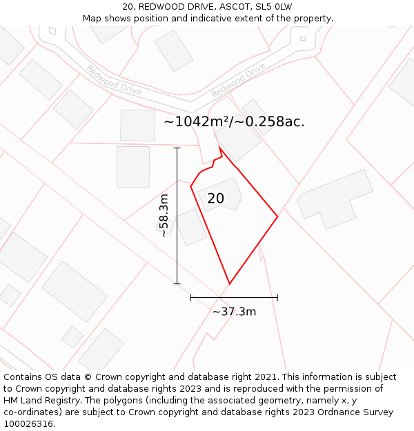 20, REDWOOD DRIVE, ASCOT, SL5 0LW: Plot and title map