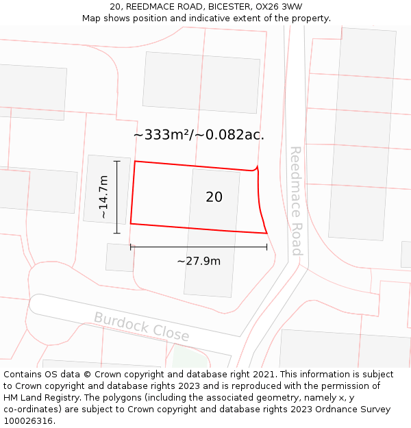 20, REEDMACE ROAD, BICESTER, OX26 3WW: Plot and title map