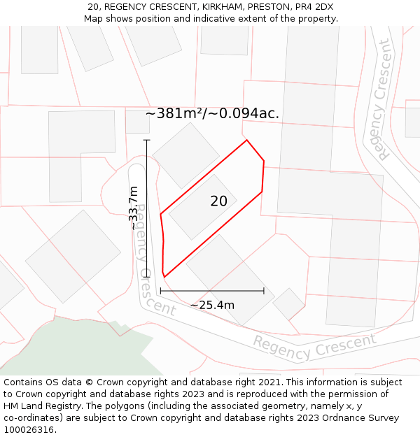 20, REGENCY CRESCENT, KIRKHAM, PRESTON, PR4 2DX: Plot and title map