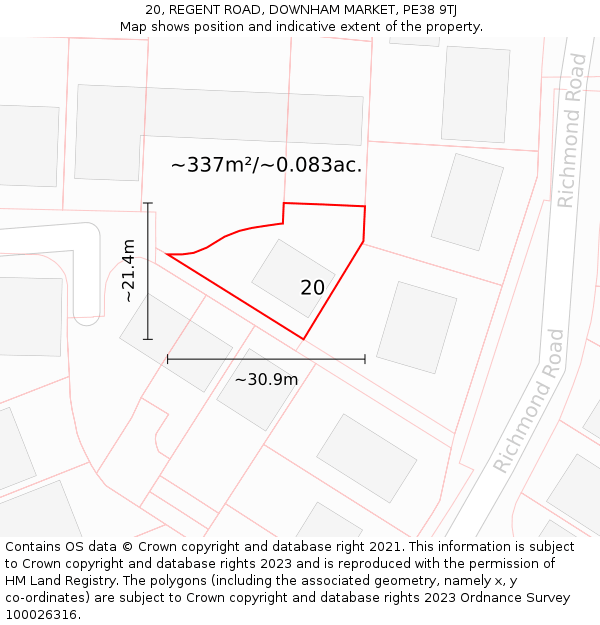 20, REGENT ROAD, DOWNHAM MARKET, PE38 9TJ: Plot and title map