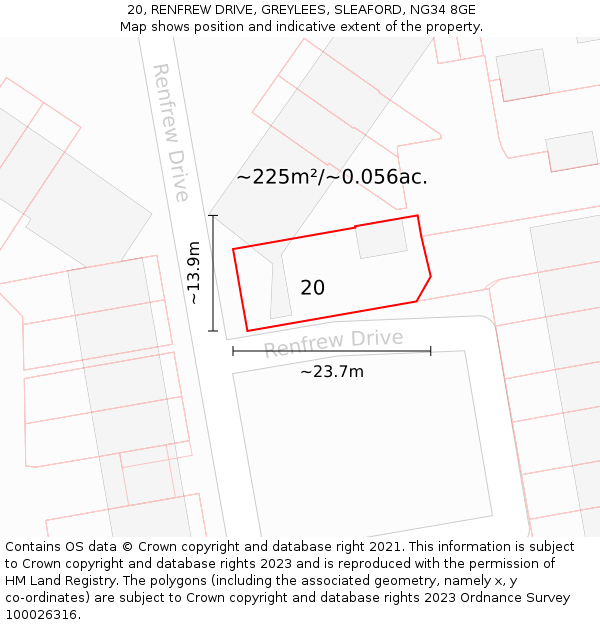 20, RENFREW DRIVE, GREYLEES, SLEAFORD, NG34 8GE: Plot and title map