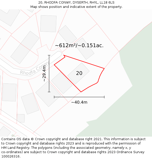 20, RHODFA CONWY, DYSERTH, RHYL, LL18 6LS: Plot and title map