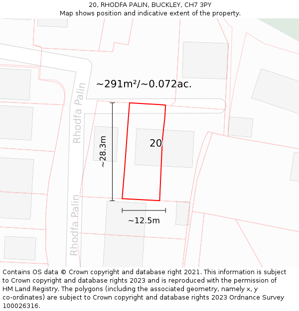 20, RHODFA PALIN, BUCKLEY, CH7 3PY: Plot and title map