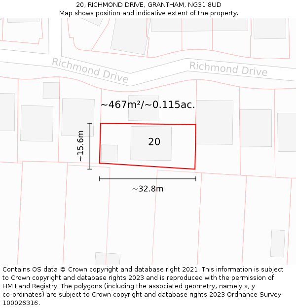 20, RICHMOND DRIVE, GRANTHAM, NG31 8UD: Plot and title map