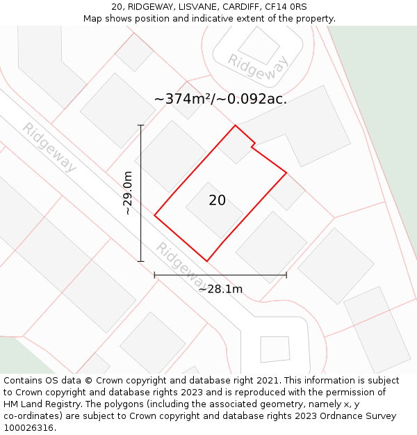 20, RIDGEWAY, LISVANE, CARDIFF, CF14 0RS: Plot and title map