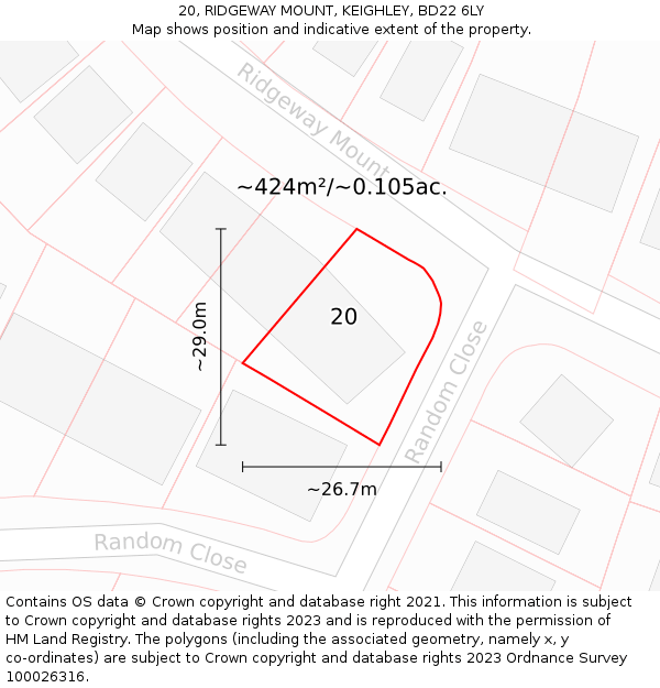 20, RIDGEWAY MOUNT, KEIGHLEY, BD22 6LY: Plot and title map