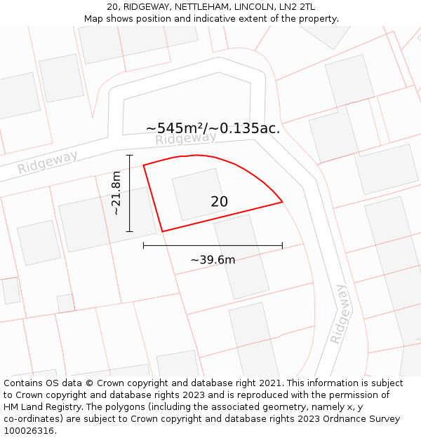 20, RIDGEWAY, NETTLEHAM, LINCOLN, LN2 2TL: Plot and title map