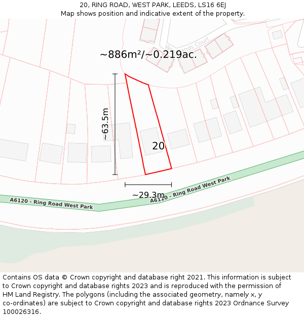 20, RING ROAD, WEST PARK, LEEDS, LS16 6EJ: Plot and title map