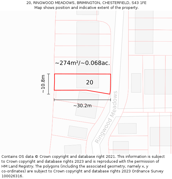20, RINGWOOD MEADOWS, BRIMINGTON, CHESTERFIELD, S43 1FE: Plot and title map