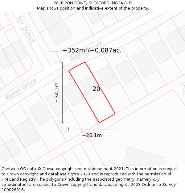 20, RIPON DRIVE, SLEAFORD, NG34 8UF: Plot and title map