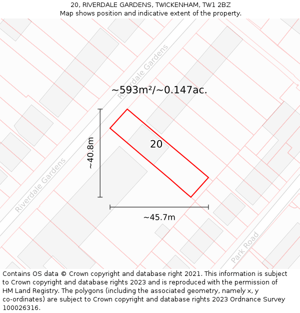 20, RIVERDALE GARDENS, TWICKENHAM, TW1 2BZ: Plot and title map