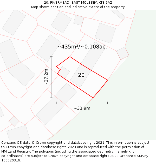 20, RIVERMEAD, EAST MOLESEY, KT8 9AZ: Plot and title map