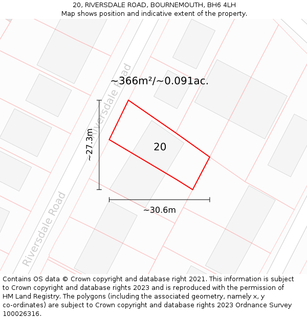 20, RIVERSDALE ROAD, BOURNEMOUTH, BH6 4LH: Plot and title map