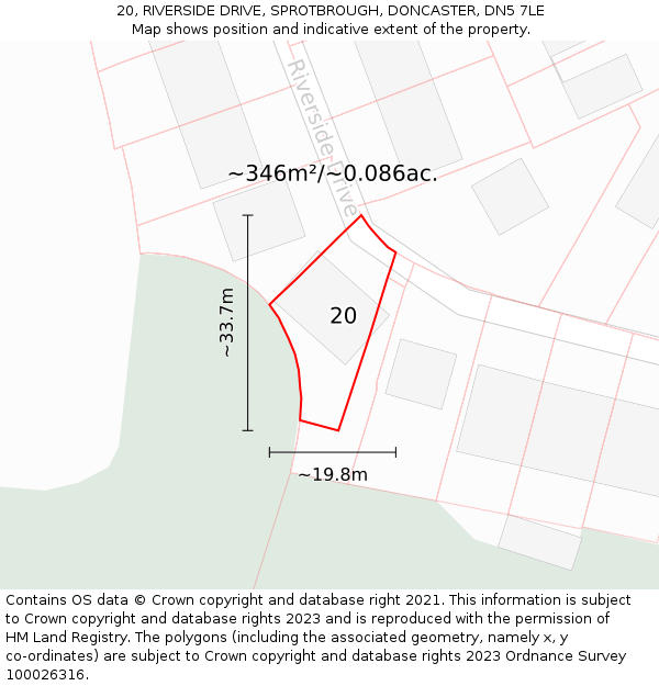 20, RIVERSIDE DRIVE, SPROTBROUGH, DONCASTER, DN5 7LE: Plot and title map