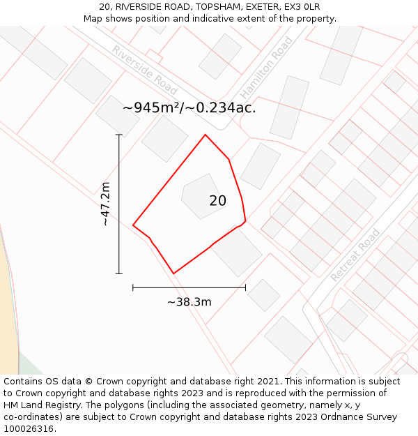 20, RIVERSIDE ROAD, TOPSHAM, EXETER, EX3 0LR: Plot and title map