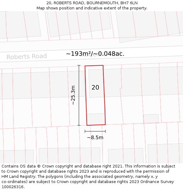 20, ROBERTS ROAD, BOURNEMOUTH, BH7 6LN: Plot and title map