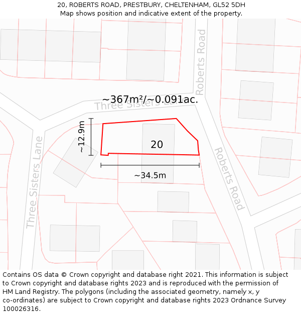 20, ROBERTS ROAD, PRESTBURY, CHELTENHAM, GL52 5DH: Plot and title map