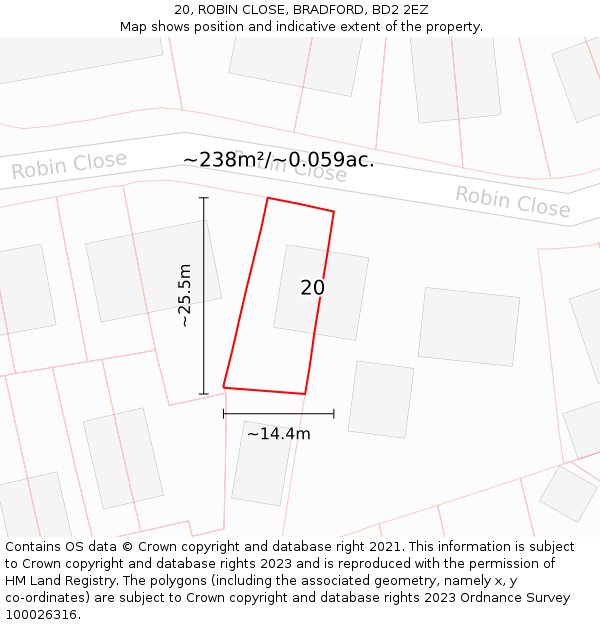20, ROBIN CLOSE, BRADFORD, BD2 2EZ: Plot and title map