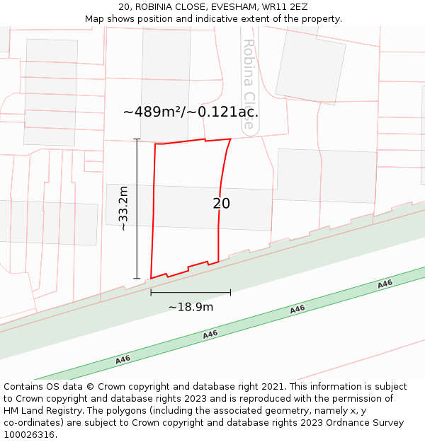 20, ROBINIA CLOSE, EVESHAM, WR11 2EZ: Plot and title map