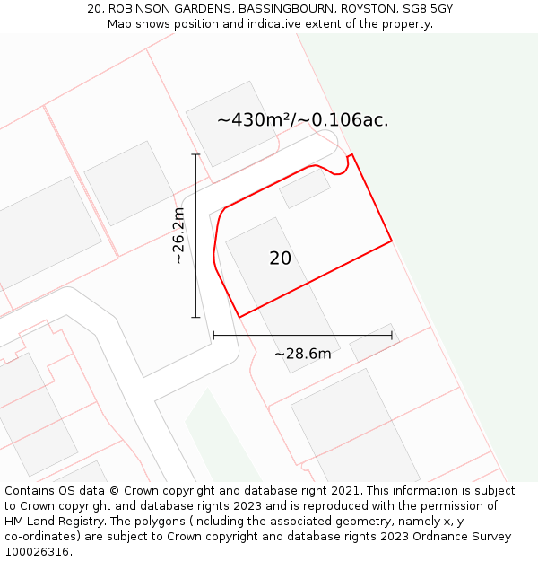 20, ROBINSON GARDENS, BASSINGBOURN, ROYSTON, SG8 5GY: Plot and title map