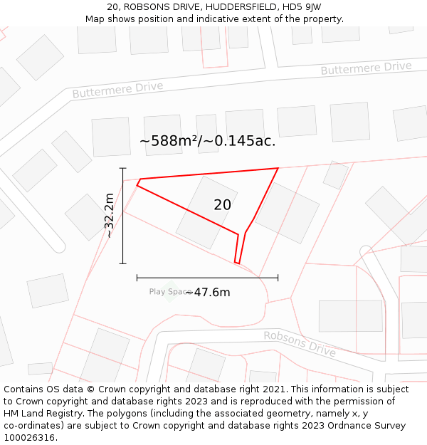 20, ROBSONS DRIVE, HUDDERSFIELD, HD5 9JW: Plot and title map