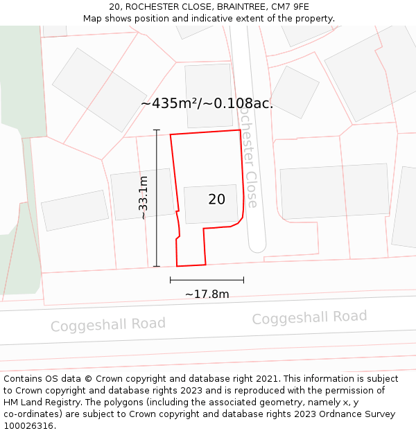 20, ROCHESTER CLOSE, BRAINTREE, CM7 9FE: Plot and title map