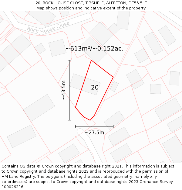 20, ROCK HOUSE CLOSE, TIBSHELF, ALFRETON, DE55 5LE: Plot and title map