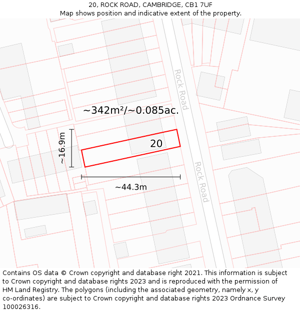 20, ROCK ROAD, CAMBRIDGE, CB1 7UF: Plot and title map