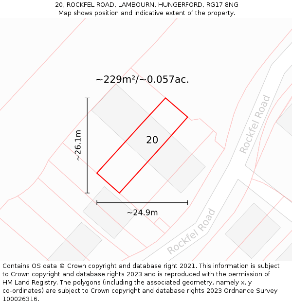 20, ROCKFEL ROAD, LAMBOURN, HUNGERFORD, RG17 8NG: Plot and title map