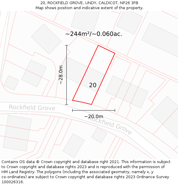 20, ROCKFIELD GROVE, UNDY, CALDICOT, NP26 3FB: Plot and title map