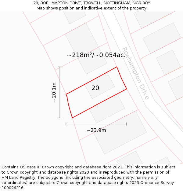 20, ROEHAMPTON DRIVE, TROWELL, NOTTINGHAM, NG9 3QY: Plot and title map