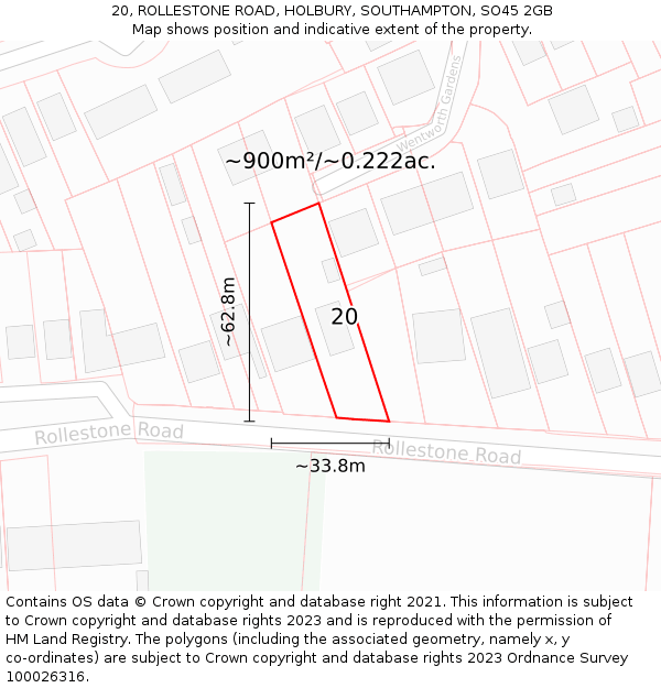 20, ROLLESTONE ROAD, HOLBURY, SOUTHAMPTON, SO45 2GB: Plot and title map