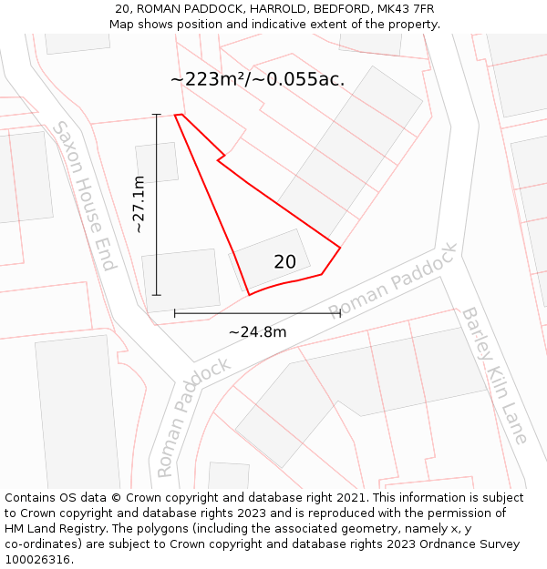 20, ROMAN PADDOCK, HARROLD, BEDFORD, MK43 7FR: Plot and title map
