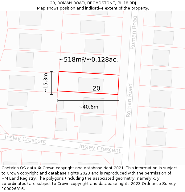 20, ROMAN ROAD, BROADSTONE, BH18 9DJ: Plot and title map